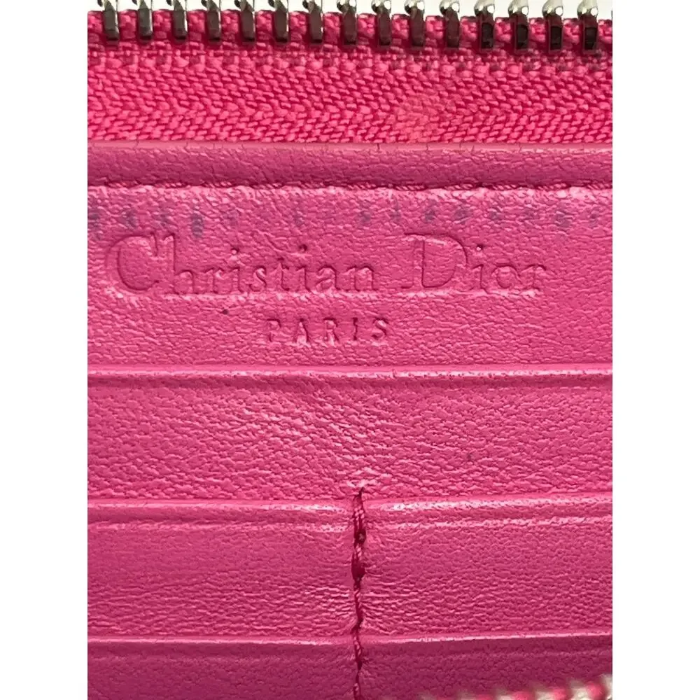 Christian Dior Pink Patent Leather Cannage Logo Zip Around Wallet Italy